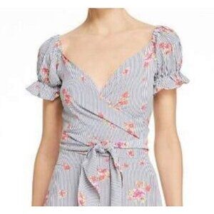 New Flynn Skye Annabelle Wrap Top Womens XS Moon River Stripe Floral Blouse